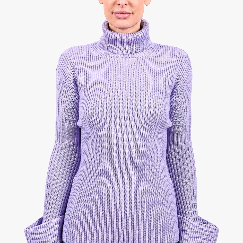 St John Lavender Ribbed Turtleneck Sweater